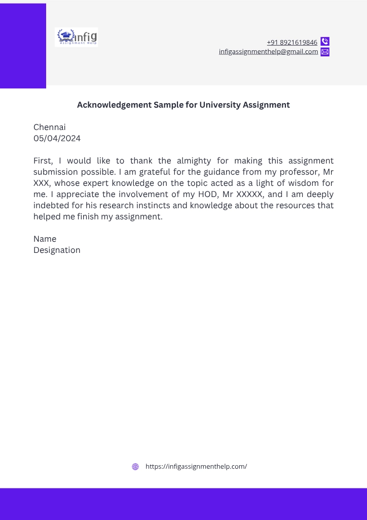 acknowledgement for assignment sample 3